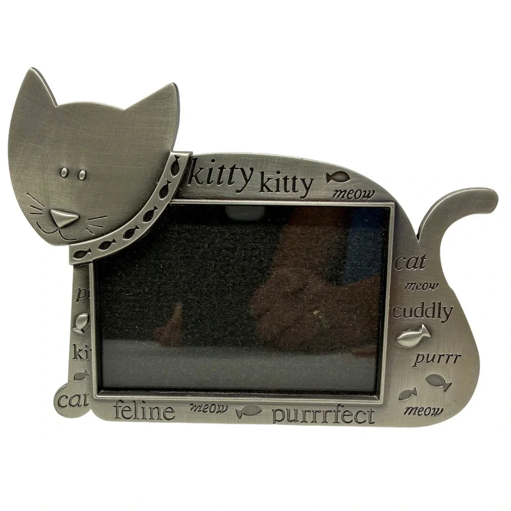 Fetco Kitty Cat Silver Metal Frame Purrrfect Meow Freestanding Cat Shape Frame